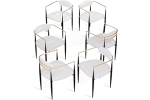 Morden Fort Dining Chairs Set of 6, White Modern Boucle Chairs, Brushed Gold Armchairs with Black Metal Legs and Upholstered Cushion, Sherpa Accent Chairs for Living Room Bedroom Outdoor Lounge