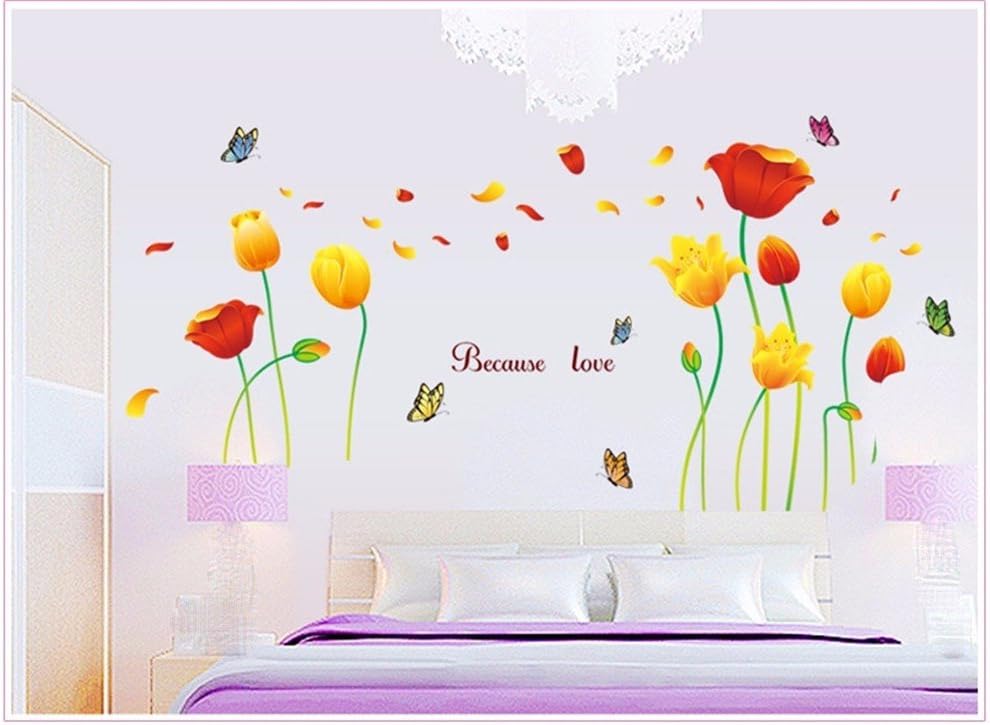 XJKLFJSIU Yellow Flower Wall Stickers Living Room Bedroom Wall Stickers Window Wall Stickers, 170 * 100Cm