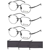 LUFF 3 Pack Rimless Reading Glasses Men Women- Comfortable Frameless Reader Lightweight TR90 Blue Light Blocking Eyeglasses