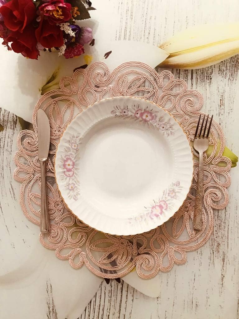 12 Person Embroidered Very Elegant Placemat Set Color Rose Gold Buy