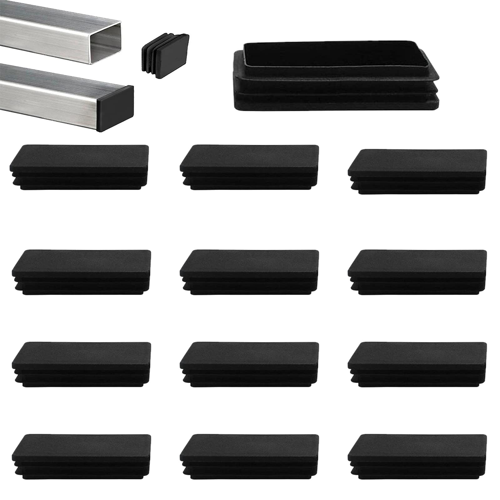 YouU 60x40mm Rectangle Plastic Plug End Cap Black Fence Post Pipe Cover Tube Chair Glide Insert Finishing Plug Heavy Duty Post End Cap 18 pcs