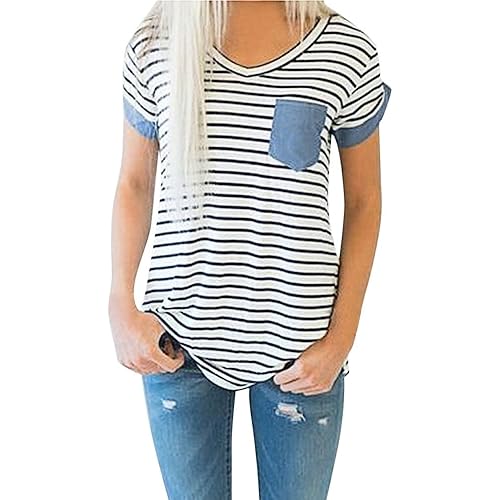 Vedolay T Shirts for Women, Ladies Short Sleeve Fashion Striped Patchwork Loose T Shirt Blouse Tops