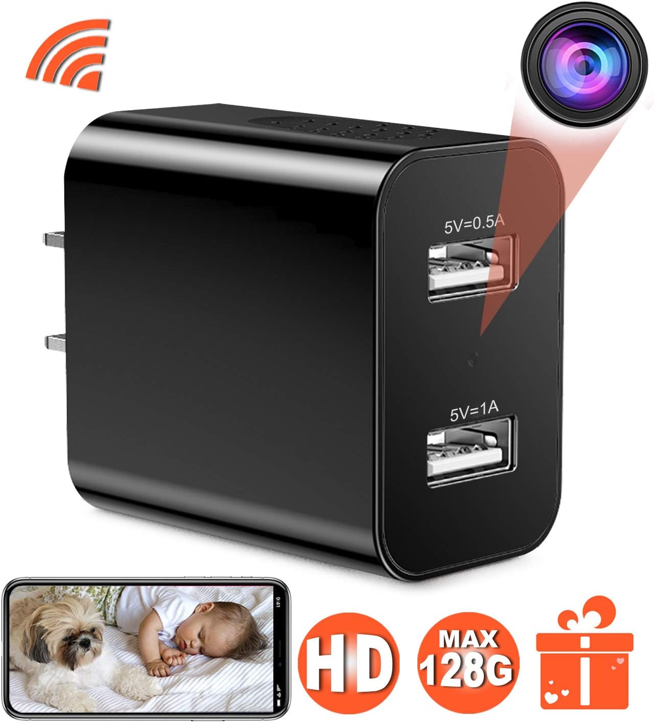 [Upgraded 2019] Spy Hidden Camera with Remote Viewing, USB Charger WiFi Nanny Camera 1080P HD H.264 with Motion Detection for Home Office Security Surveillance, No Audio