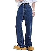 LBDLONGBIDA Men's Baggy Wide Leg Jeans Loose Fit Straight Denim Pants