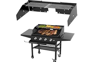 PHYESUVIN Universal Wind Guard and Warming Rack Fit for Griddle Without a Hood from 28" to 36", Wind Screen and Cooking Grid BBQ Griddle Accessories for Blackstone and Other Griddle with Rear Grease