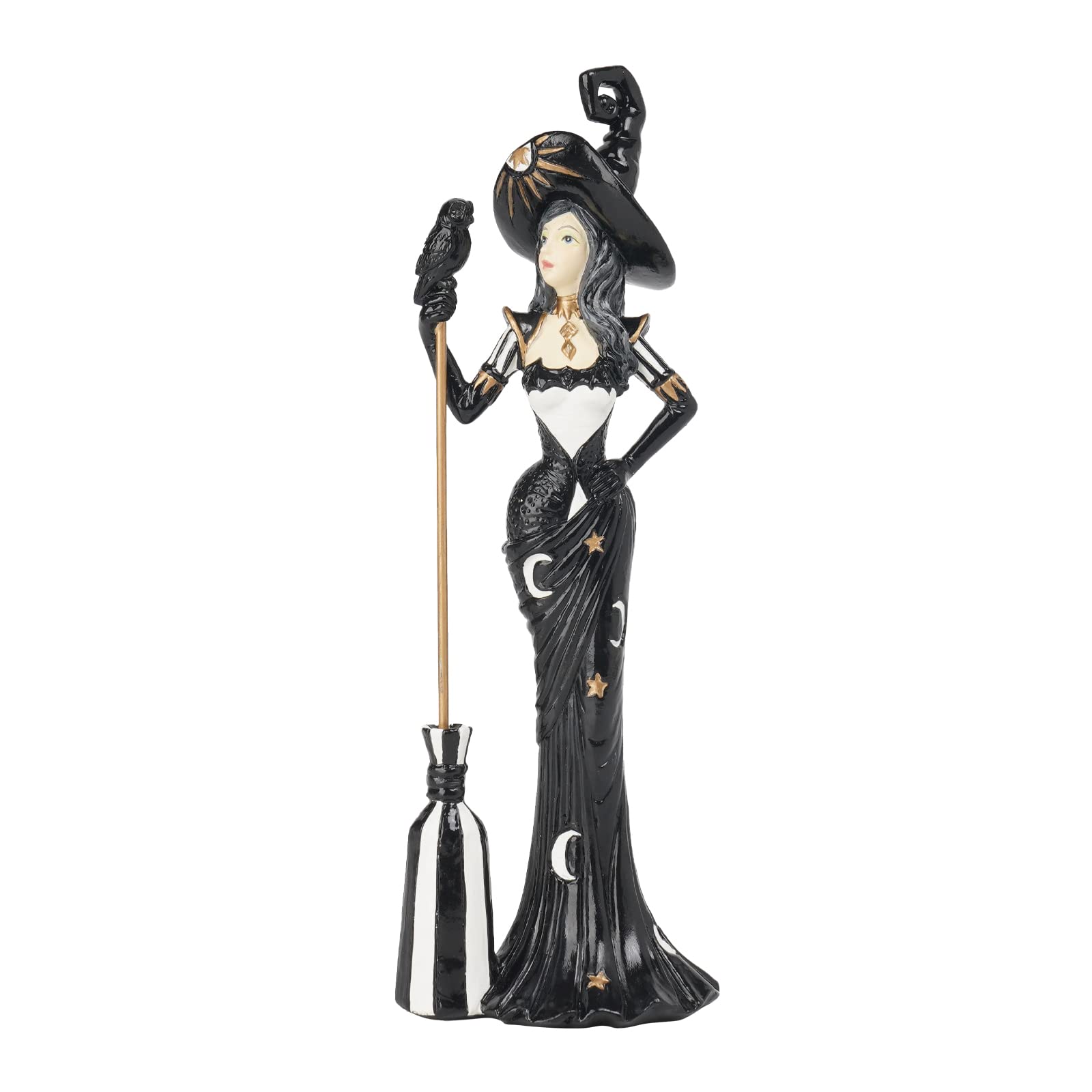 Photo 1 of Newman House Studio Halloween Decoration Fairyland Witch Figurine - Magic Holding Broom Dia De Los Muertos Day of The Dead Statue Resin Theme Gift Farmhouse Decor 2.5x1.75x7.5 in