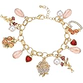 Madison Tyler Valentines Day Charms Gold Plated Rose Bracelet for Women | Pave Rhinestone Heart | Red Rose Imitation Pearl Charms Jewelry for Her | Couples Gifts Valentine's Day