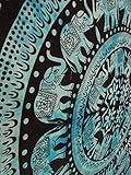 TSE Elephant Mandala Wall Hanging, Queen Size, Blue Color Theme, Heavy Cotton Fabric, Psychedelic Tapestry, Beach Throw Blanket, Indian Tapestry Bedding