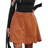 CUPSHE Women Skirt Buttons Pocket Mini Skirts High Waist Petal Hem A-line Casual Fall Winter Vacation
