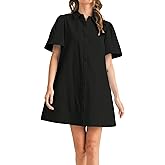 Meyhad Womens Short Sleeve Button Down Mini Shirt Dress Lapel Collar Short Dresses with Pocket
