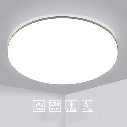 aogled led lampara de techo 24w 2400lm 4000k blanco natural plafon de techo redondo 28 cm no regulable luz de techo permeable ip54 sin sensor led