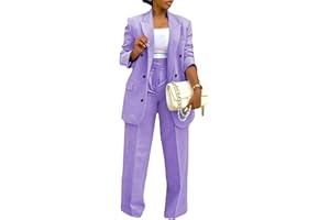 LROSEY 2 Piece Outfits for Women Double Breasted Blazer Jackets High Waisted Wide Leg Pants Suits Set Casual Business