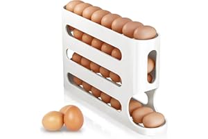 SKTMH 4 Tiers Egg Holder for Fridge, Automatic Rolling Egg Holder, 30 Eggs Eggs Storage Container, Refrigerator Egg Organizer