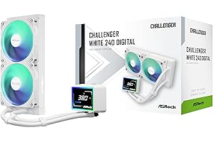 ASRock Challenger White 240 Digital All-in-One Liquid CPU Cooler, 240mm Radiator, White Design, 3" Smart Digital Display, ARG