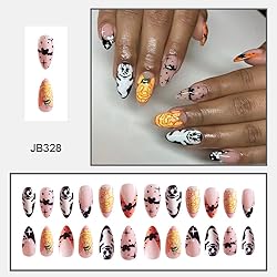 24Pcs Halloween Press on Nails Almond Nails Medium
