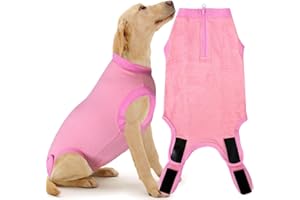 WABDHALY Wabdhally Dog Surgery Recovery Suit,Surgical Suit for Large Female Spay,Soft Combed Cotton,Watermelon Pink Striped Zipper Onesie XL
