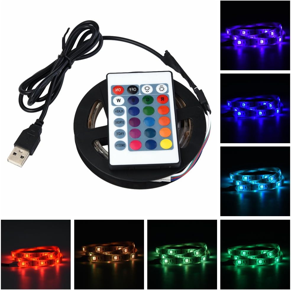 Fdit Colorful USB Led Strip 5050 RGB Waterproof Flexible LED Energy Saving for TV Backgrounds Light 30 LED/m for Shelf Cabinet Lighting Commercial Applications(1#) - Image 3