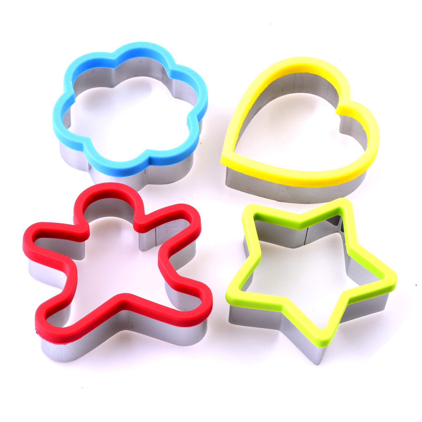 BWD Cookie Cutters Set 4 Pcs Stainless Steel Silicone Heart Star Flower Snowman Shaped Mould/Cookie Biscuits Pastry Gingerbread Shortbread