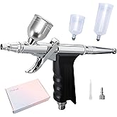Airbrush Kit 0.3mm Air Brush Painting Set Dual Action Airbrush Kit with 7cc &30ml & 40ml Plastic Paint Cup Airbrush Spray Tool Set for Tattoo, Makeup, Nail, Model