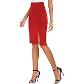 Urban CoCo Women's Knee Length Stretch Pencil Skirt High Waisted Bodycon Midi Straight Skirt