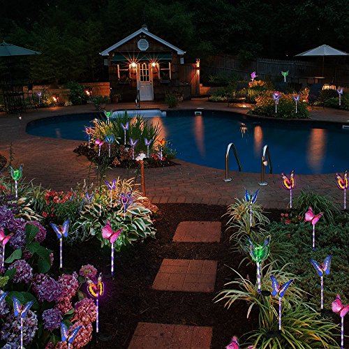 Solarmart Outdoor Garden Solar Lights 3 Pack Fiber Optic Butterfly