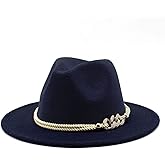 Gossifan Lady Fashion Wide Brim Felt Fedora Panama Hat with Ring Belt
