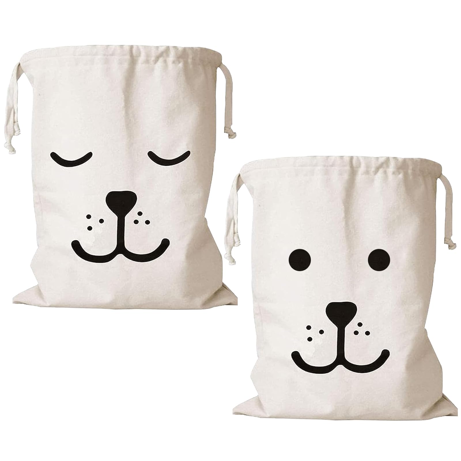 XINSUO® 2 pcs Canvas Drawstring Laundry Bags Washable,60 x 48 cm Canvas Laundry Bag with Drawstring,Large capacity for multiple garments,Machine washable(Smiling Bear)