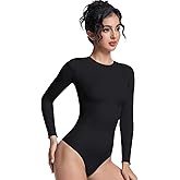 Yuiseaik Womens Long Sleeve Bodysuit Crew Neck Brazilian Double Lined Slim Fit Comfy Lightweight Layering Top XXS-L