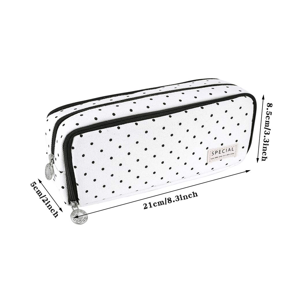 iSuperb Large Pencil Case Big Capacity Pencil Pouch 3 Compartments Pen Bag Canvas Marker Pen Bag for Teen Boys Girls School Students (Black Polka Dot)