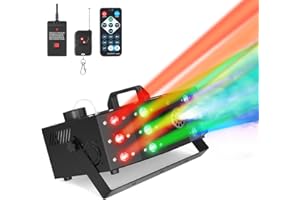 Hakuta Fog Machine,Smoke Machine with 12 LED Colorful Beam Light DMX Light Control & Manual Control & Wireless Remote Perfect