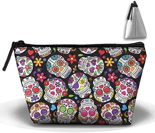 Day Of The Dead Sugar Skull Seamless Vector Ba Travel Makeup Handbag Portable Pouch Bag Toiletry Bag With Zipper And Hanging Hook