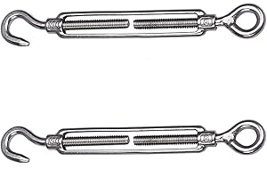 Turnbuckles Hook, Reedny 304 Stainless Steel Turnbuckle Heavy Duty M4 M6 M8 Hook and Eye Turnbuckle for Cables Wire Rope Tension 5/32" 1/4" 5/16" for Sun Shade Fence Tent Rope Installation(M8, 2Pcs)
