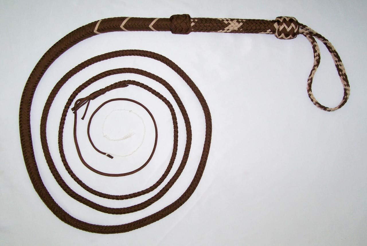 8 Foot Long 16 Plait Brown and Tan Nylon Shot Loaded Real Bullwhip Whip Bull Whips SKU# SNY64