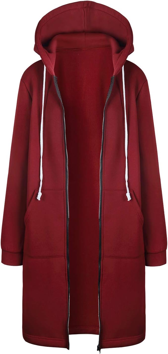 Ladies Women Long Sleeve Longline Hoodie Sweatshirts Casual Loose Hooded Coat Zipper Plus Size Tops Shirt Pullover Sexy Warm Autumn Jumper
