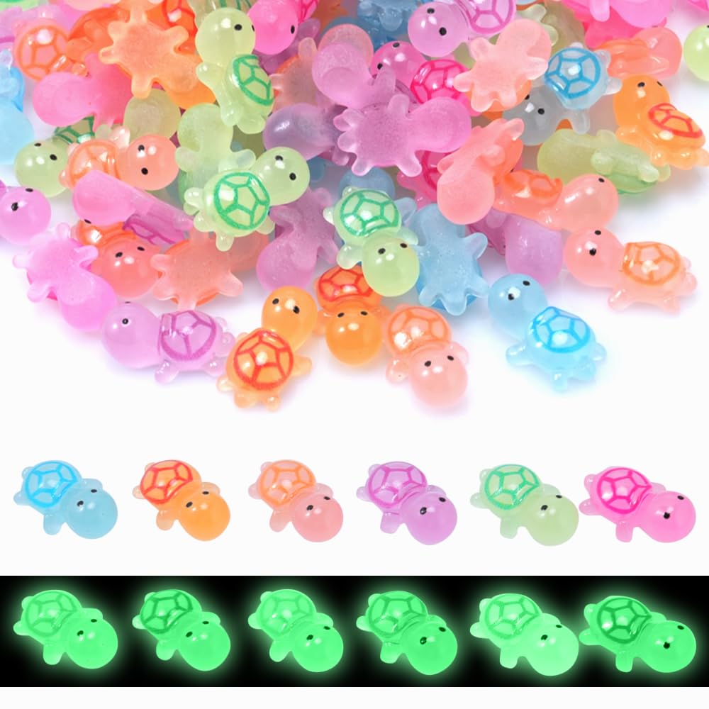 Photo 1 of FCKLVMC 120 Pcs 6 Colors Glitter Mini Turtles, 3.3 x 1.5cm Mini Resin Turtles Figurines for Crafts Moss Landscape Home Decor