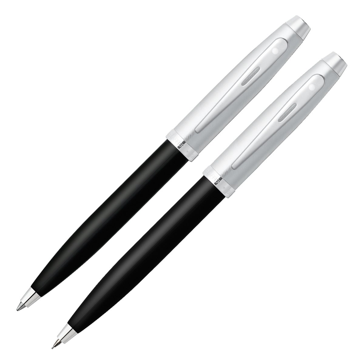 Sheaffer 100 Series Brushed Chrome Cap/Nickel Trim Ballpoint Pen/Pencil Set - Black Barrel