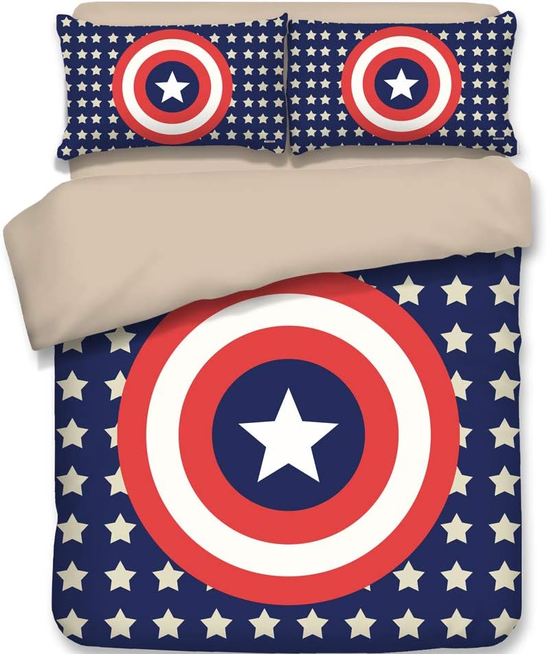 3D Captain America Duvet Cover 3PC,1Duvet Cover, 2Pillowcases （ No Comforter Inside ）