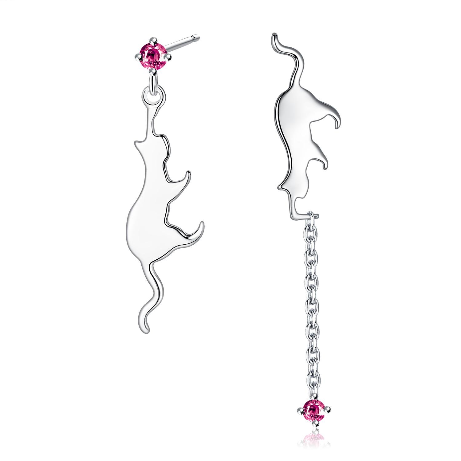 VIKI LYNN Women Girls 925 Sterling Silver Cubic Zirconia Asymmetric Cat Earrings