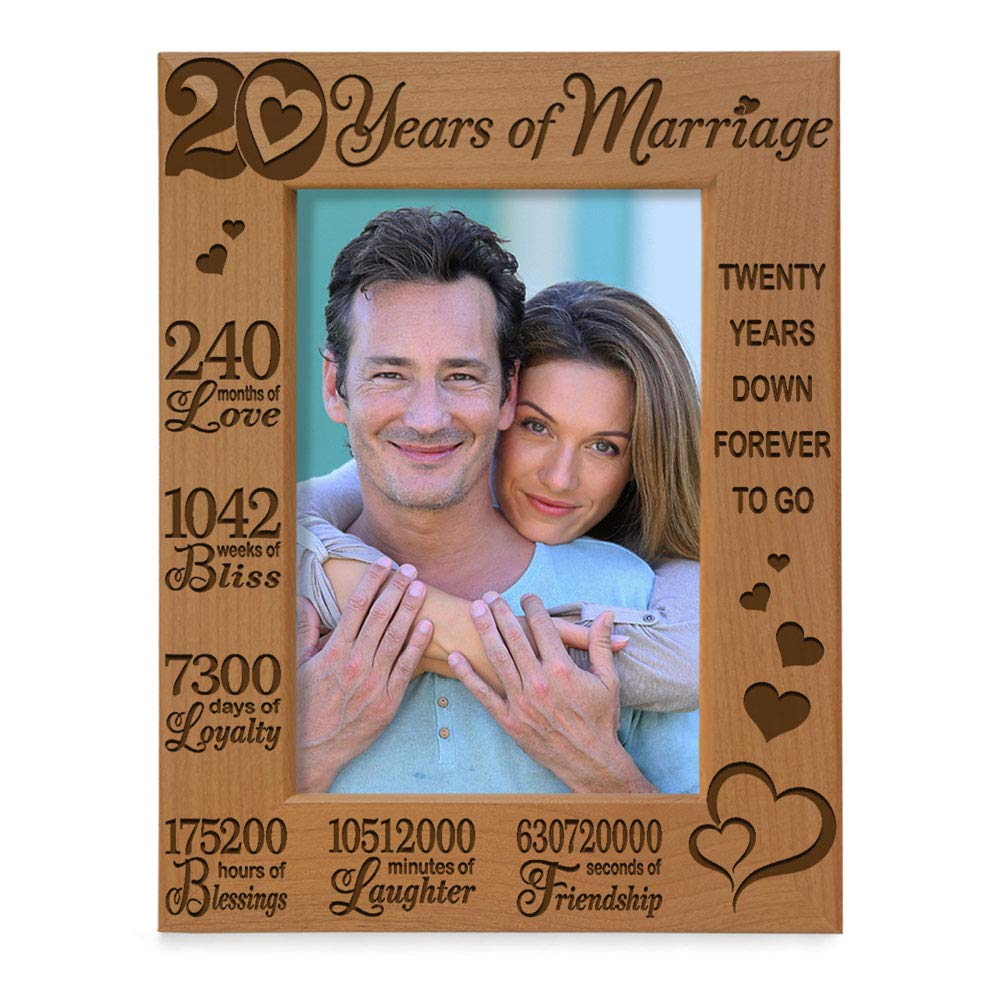 KATE POSH - 20 Years of Marriage, Our 20th Anniversary Engraved Natural Wood Picture Frame, Twenty Years Together, Wedding for Husband & Wife (5x7 Vertical)