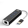 USB to Ethernet Adapter, CableCreation 3-Port USB 3.0 Hub, USB 3.0 Ethernet Adapter RJ45 10/100/1000 Mbps Gigabit Compatible with Windows PC, Laptop, MacBook Pro, USB Flash Drives etc, Aluminum Black