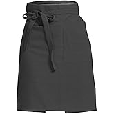 Cityelf Linen Server Apron Cotton Bistro Half Apron with Large Pockets Waist Kitchen Apron for Cooking Waitress