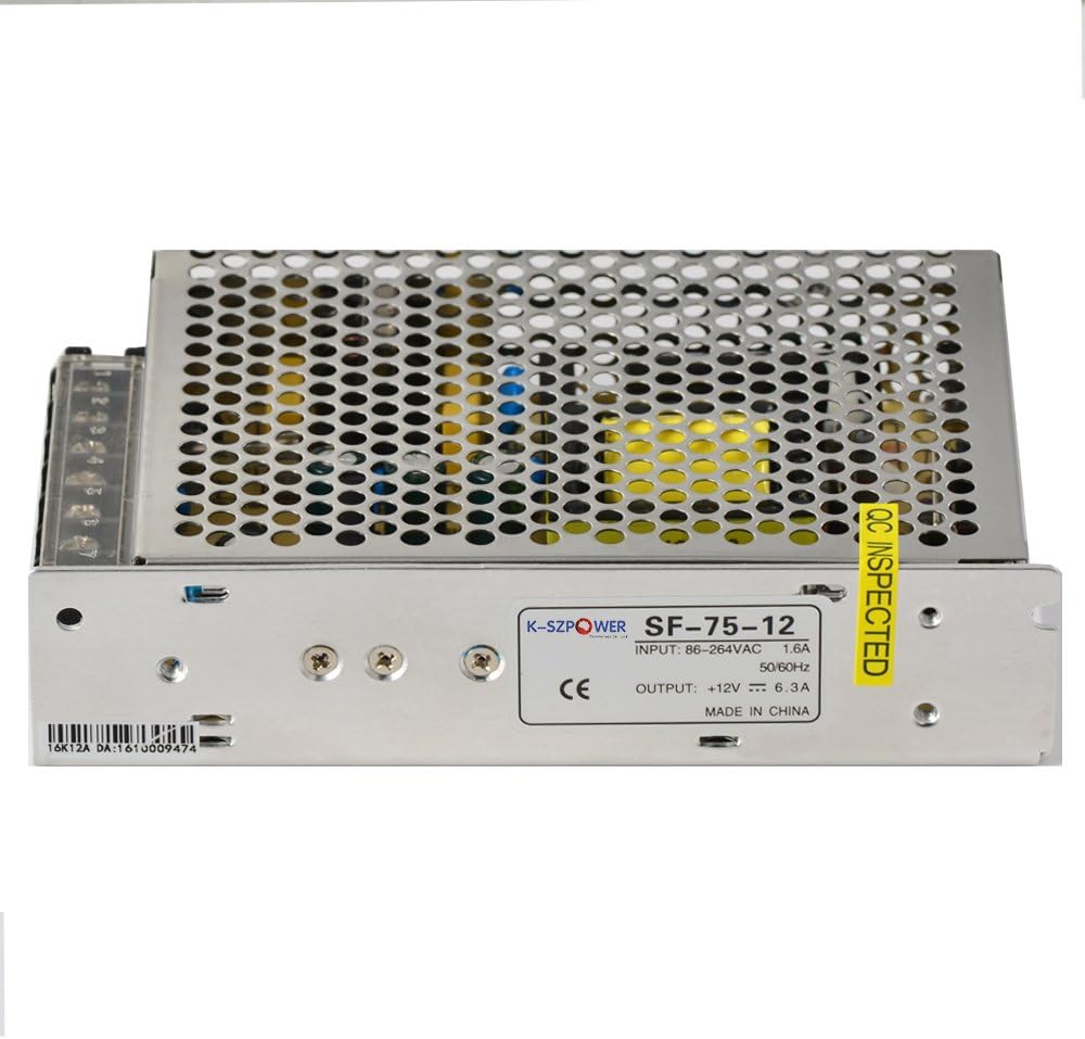 YGY 12V 6.3A 75W AC 110V/220V Converter Adapter Power Supply for LED Lighting,LED Strip,CCTV,3D Printers (DC 12V 75Watts)