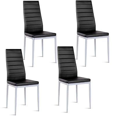 Giantex Set of 4 PU Leather Dining Chairs with Padded Seat, Black