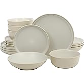 Gibson Elite Tribeca Loft 16-Piece Dinnerware Set – Matte Cream and White Reactive Glaze Stoneware, Double Bowl Round Plates and Bowls – Modern Neutral Tableware for 4, Dishwasher & Microwave Safe
