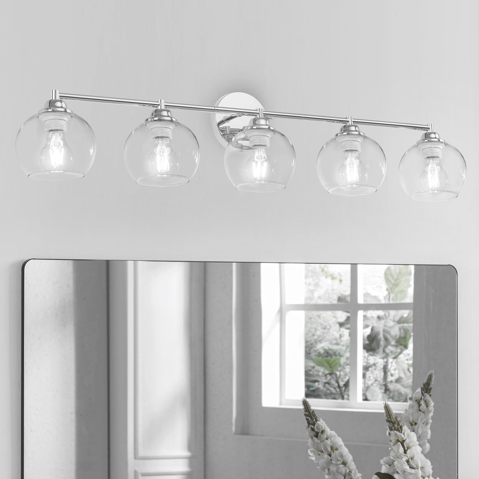 Photo 1 of Spiragesdia Chrome Bathroom Light Fixtures,5-Light Vanity Lights with Clear Glass,Mid-Century Modern Bathroom Vanity Light Over Mirror