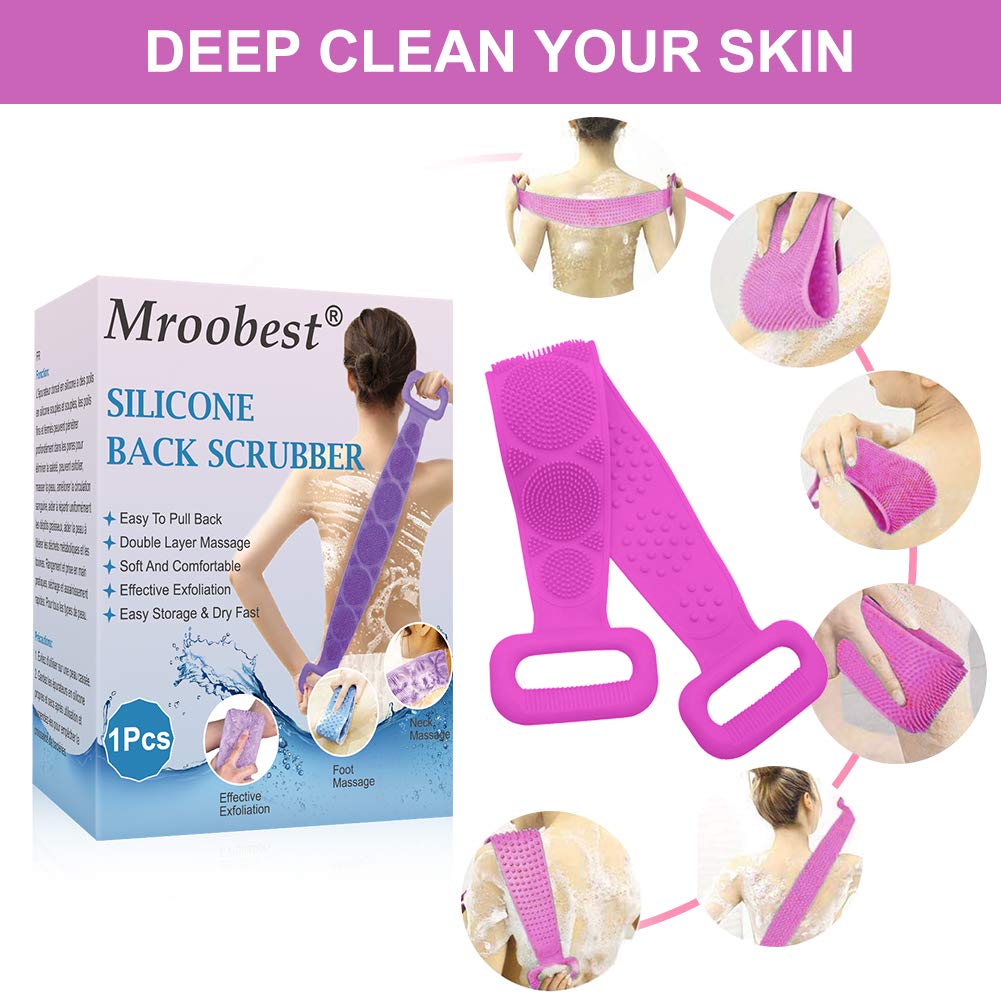 Silicone Bath Body Brush, Exfoliating Silicone Body Back Scrubber, Deep Clean Back Acne & Bacne, Extra Long and Super Soft, Suitable for Women ＆ Men : Beauty