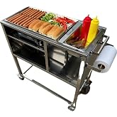 Hot Dog Cart | Stainless Steel Cart with 20" Aluminum Griddle | Propane or Butane Powered | Portable 4 Wheels | Street Food Cart for Catering &amp; Vending | Carrito Hot Dogs | Outdoor Cover Included