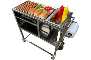 GAS SHARK Hot Dog Cart | Stainless Steel Cart with 20" Aluminum Griddle | Propane or Butane Powered | Portable 4 Wheels | Street Food Cart for Catering & Vending | Carrito Hot Dogs | Outdoor Cover Included