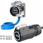 CNLINKO LP-24 USB3.0 Connector Set,Type A Female，Male Plug with 20 Inches Cable, Panel Mount Receptacles Socket IP67 Data Waterproof Connector M24 (USB Set)