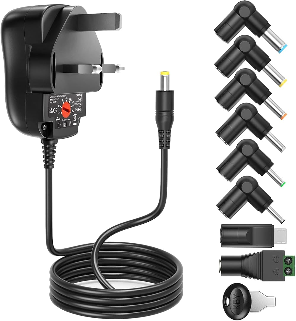 Outtag 12W Universal Power Adapter AC Charger 3V-12V 1A Multi Voltage DC Supply